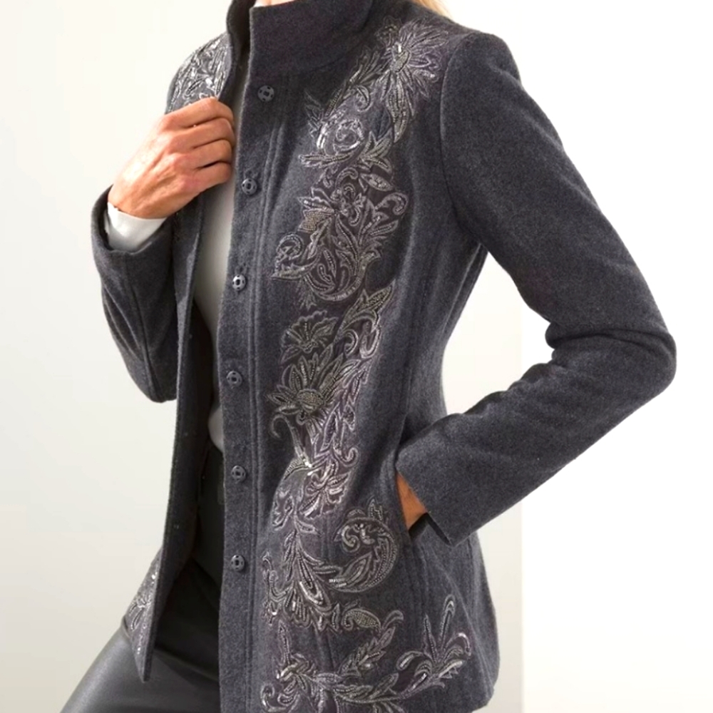 Chico's wool-blend embellishment coat, size 2 (12-14)